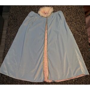 Disney Store Kids Princess Cape Blue Velvet Pink Satin Faux Fur Trim Gold Chain